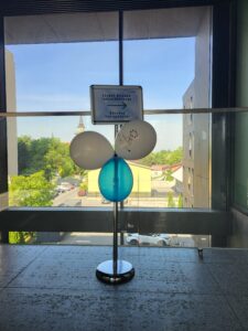 Balony promocyjne DOFE wraz z potykaczem informującym o lokalizacji Biura Doradców
