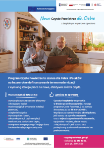 Ulotka prezentująca ofertę i zasady wsparcia beneficjentów programu Czyste Powietrze przez Operatorów