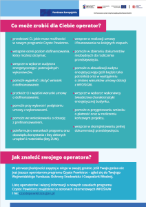 Ulotka prezentująca ofertę i zasady wsparcia beneficjentów programu Czyste Powietrze przez Operatorów