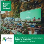 Grafika dekoracyjna dot. Jesteśmy Partnerem Instytucjonalnym Festiwalu Filmów Ekologicznych GREEN FILM FESTIVAL