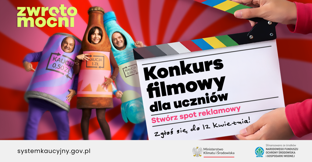 Ilustracja przedstawiająca dla szkół ponadpodstawowych na temat systemu kaucyjnego opakowań po napojach.